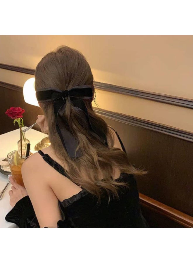CLENEA 2Pcs Black Hair Bows Clips, Women Bow Hair Clips, Long Velvet Hair Bow, Hair Ribbons, Tails Bowknot Hair Barrette, Snap Hair Clip, Hair Accessories Gift, for Women, Girls, Adult - Image 3